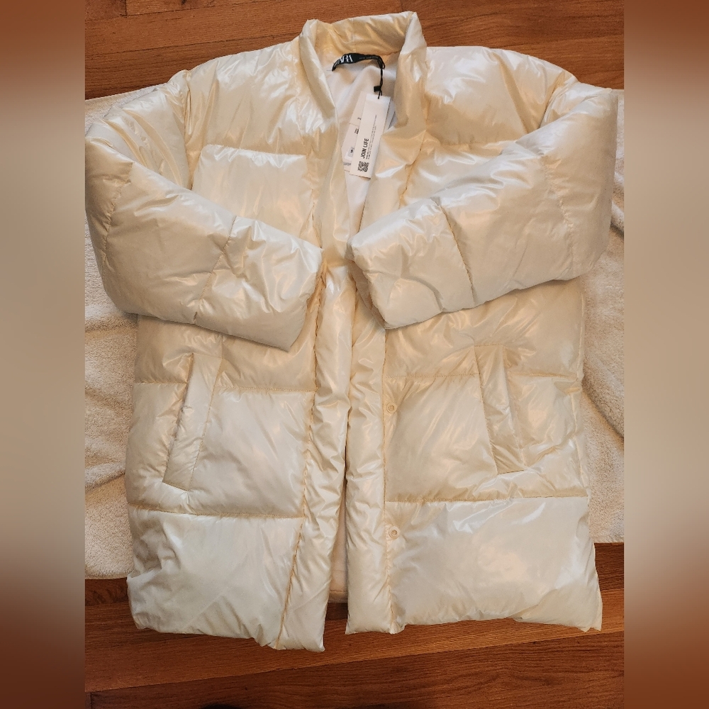 Zara linen white Puffer xs